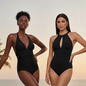 Two for One! 2 stunning black one-piece swimsuits,  Size 10/12